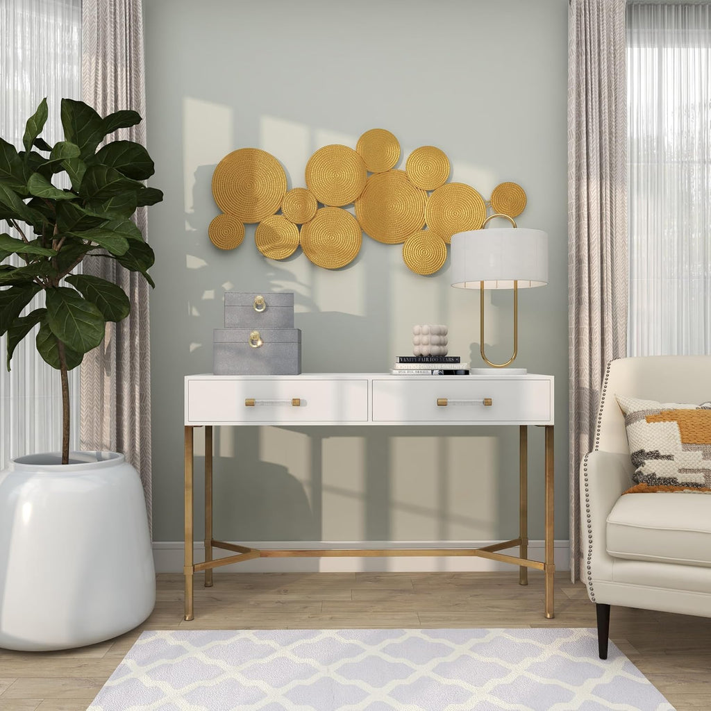 Metal Plate Home Wall Decor Wall Sculpture with Textured Circles, Wall Art 49" x 3" x 24", Gold