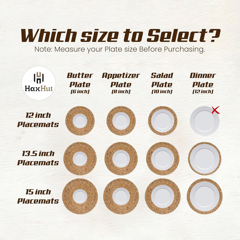 13.5" Woven Placemats, Round Rattan Placemats Set of 6, Natural Wicker Chargers for Dinner Plates, Heat Resistant