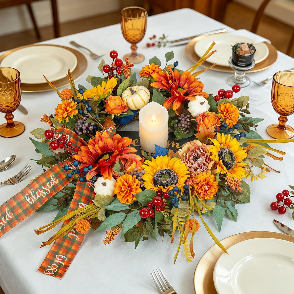 24 Inch Harvest Fall Wreaths for Front Door, Rustic Harvest Autumn Wreath