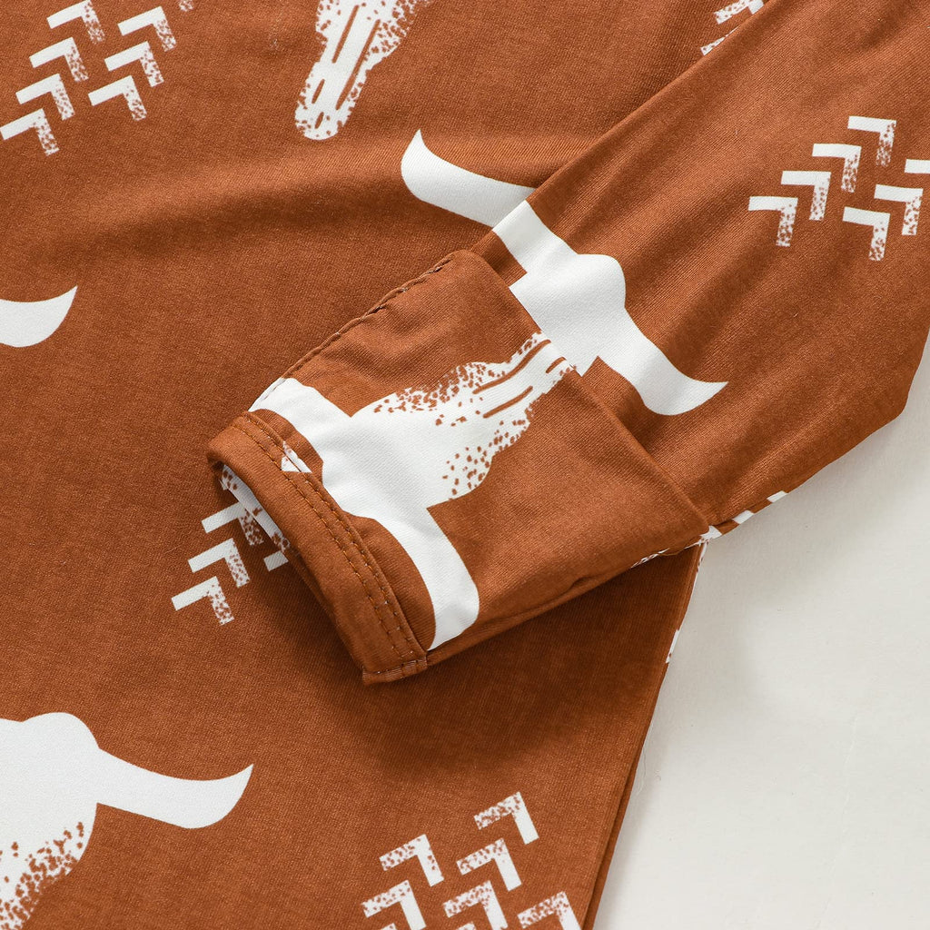 Baby Girl Boy Fall Clothes Newborn Coming Home Outfit Bull Print Western Clothes Knotted Sleeping Bag with Hat(N-Bull