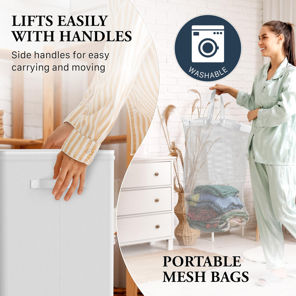 Foldable Laundry Hamper Basket with Lid and Bag, Pink