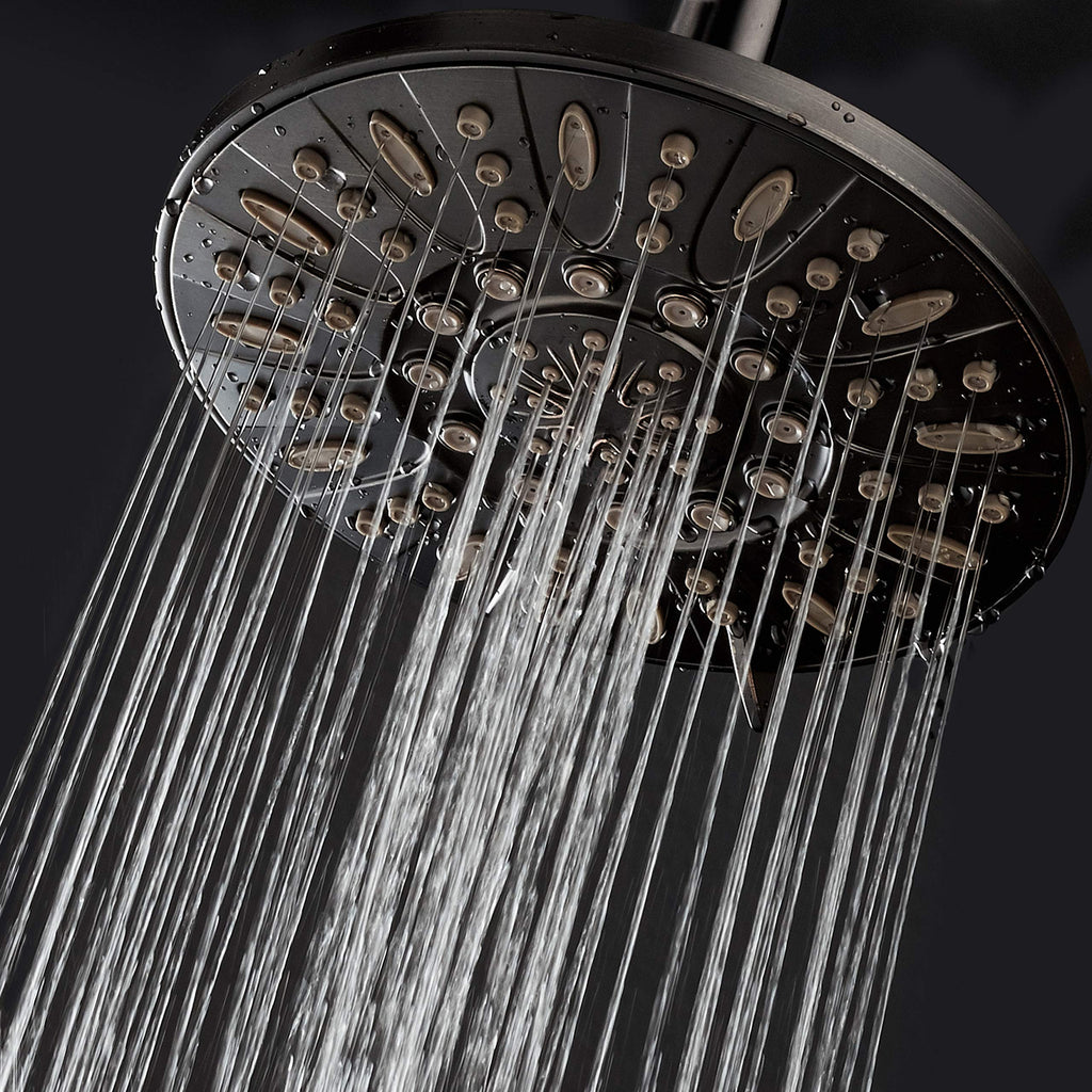 OIL RUBBED BRONZE High Pressure 6-Setting 7" Rain Shower Head - Angle Adjustable, Anti-Clog Showerhead Jets