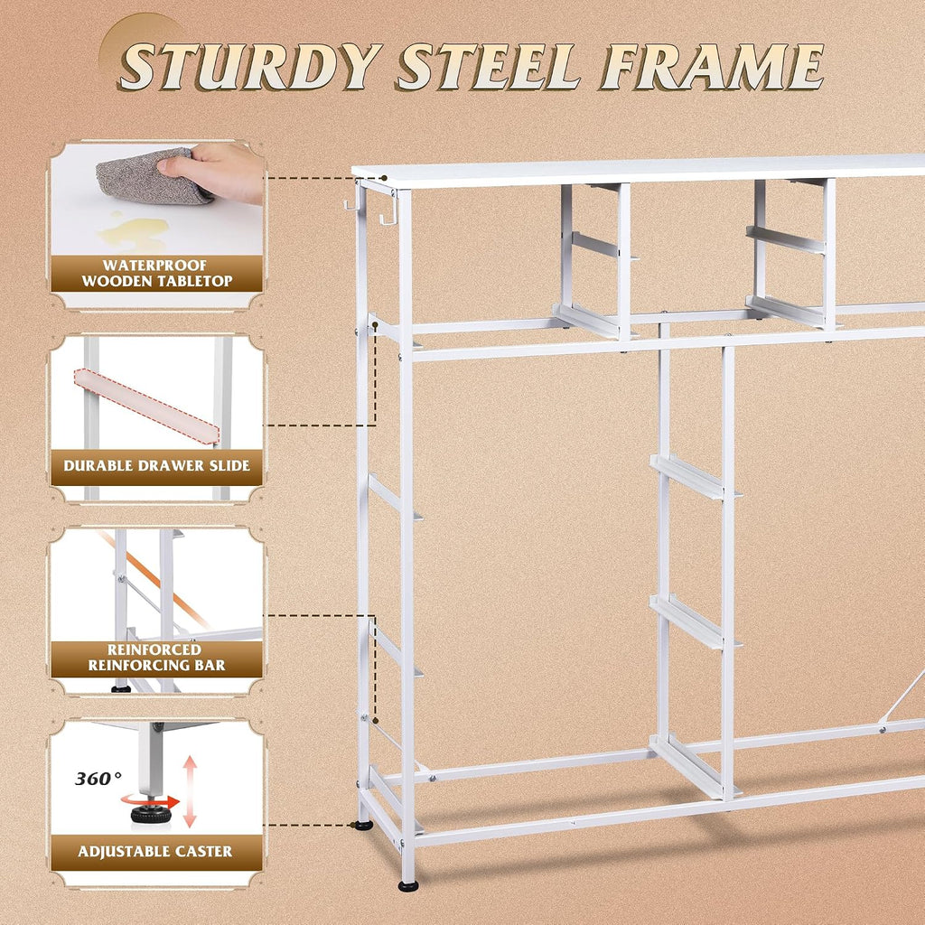 10 Drawer White Fabric Dresser , Side Pockets Chest | White Fabric chest of drawers with side pockets & hooks