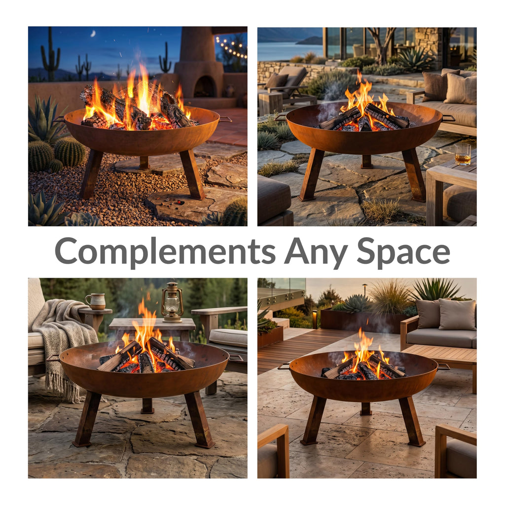 30" Heavy-Duty Cast Iron Fire Pit Bowl for Outside, Wood-Burning
