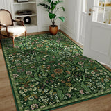 3x5 Dark Green Boho Floral Vintage Area Rug,Soft Lightweight Low Pile Non-Shedding Carpet,Machine Wa