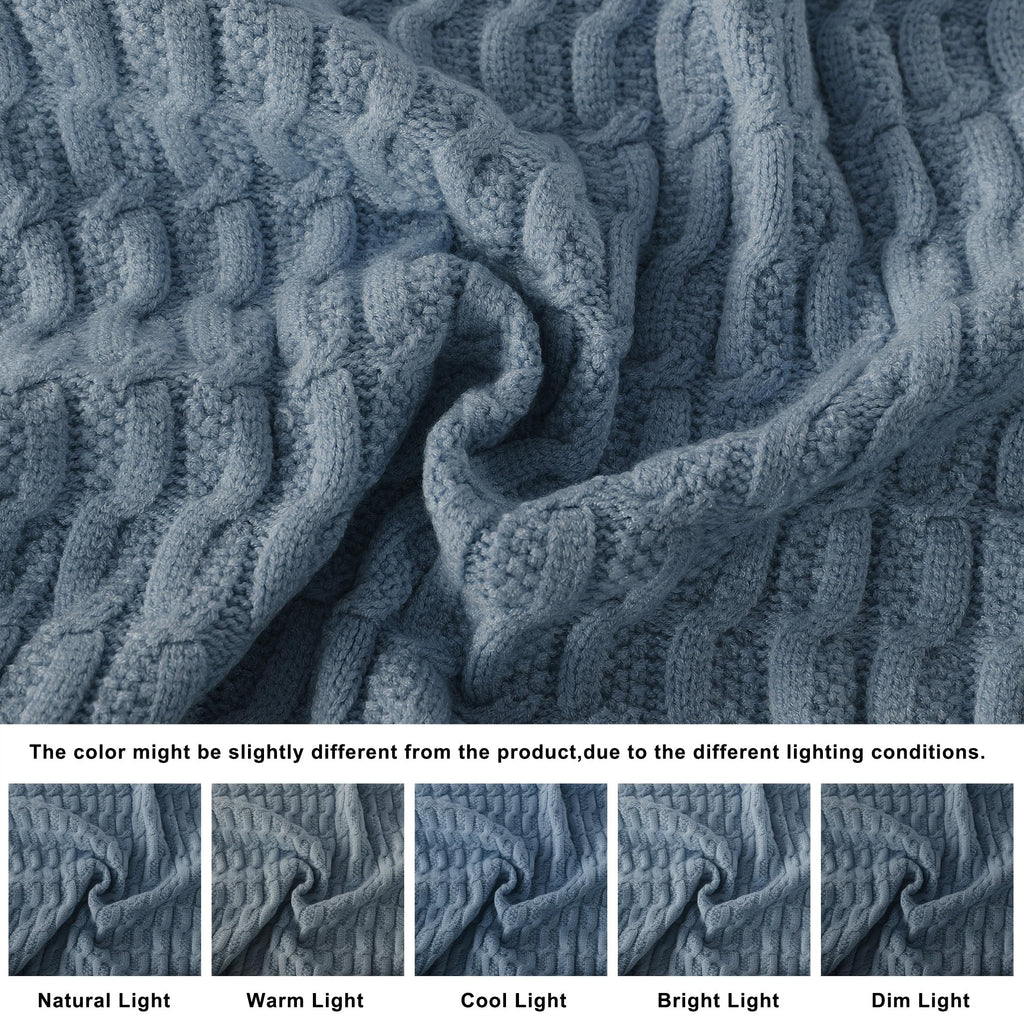 Cable Knit Throw Blanket - Super Soft, Warm & Lightweight Knitted Jacquard Throw Blanket for Couch, Sofa, Bed, Chair