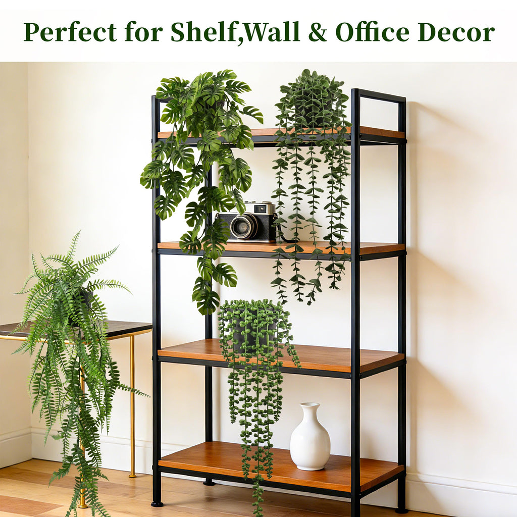 4 Pack Artificial Hanging Plants Indoor - Faux Hanging Wall Plants, String of Pearls, Eucalyptus & Monstera, Fake