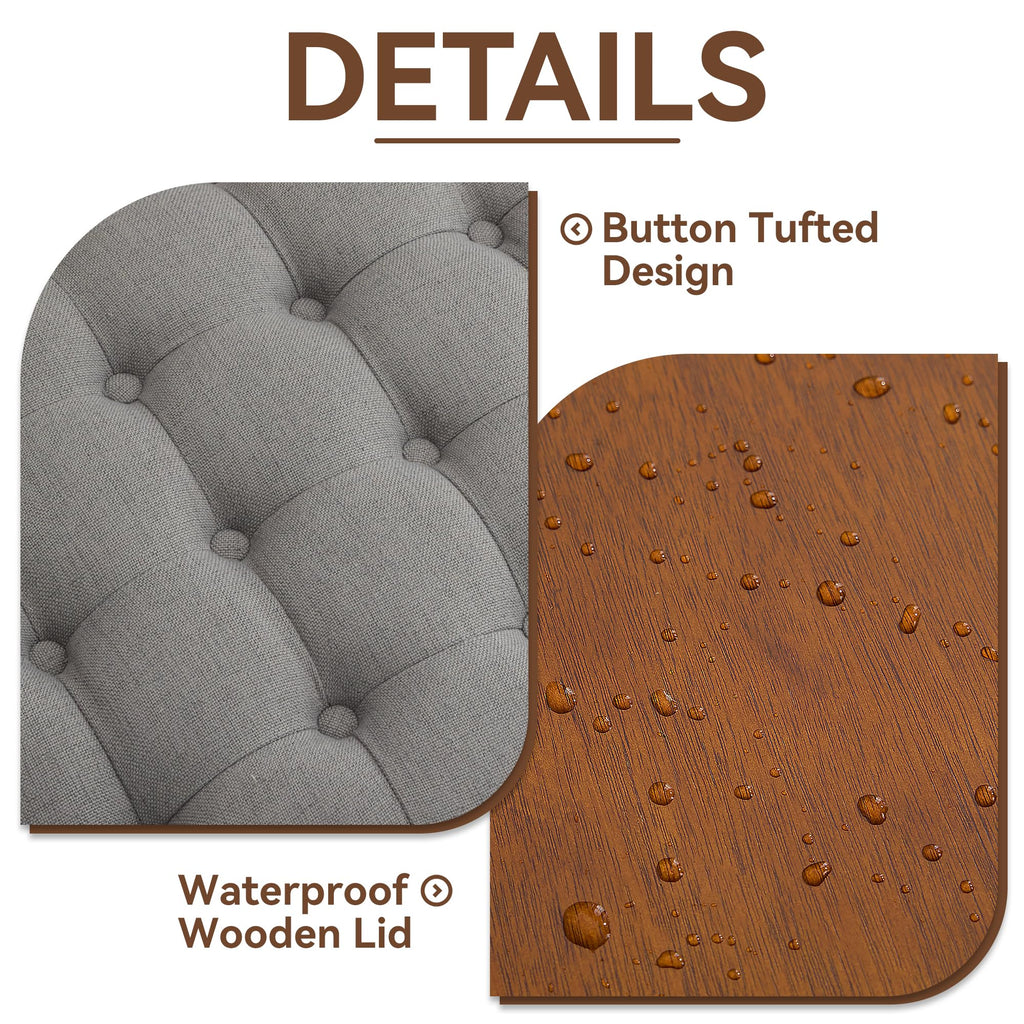 24Inch Round Storage Ottoman with Tray, Modern Tufted Fabric Circle Coffee Table with Storage, Upholstered Ottoman