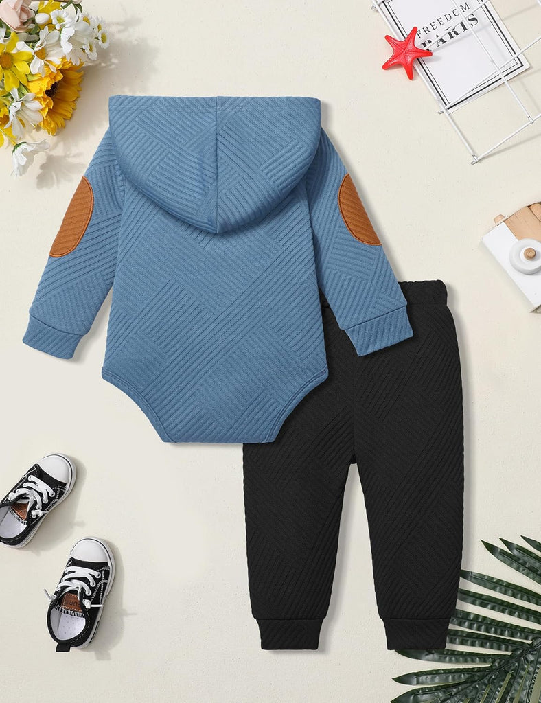 Baby Boy Clothes Colorblocked Long Sleeve Hoodie + Long Pants 2PCS Fall Winter Outfits Set