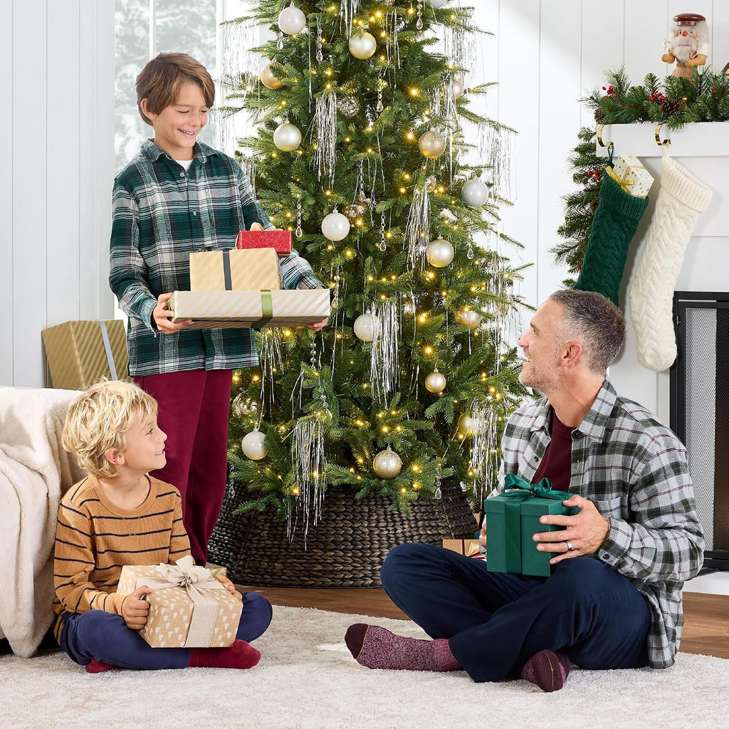 Full Aspen Christmas Tree, Pre-lit Realistic Noble Fir w/ 1,200 Glowing Micro LED Lights, 2-in-1 White &