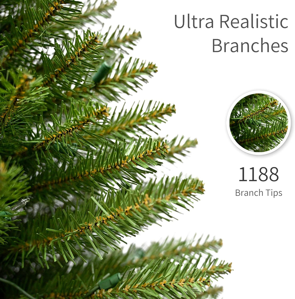 7.5ft Pre-Lit Fraser Fir Pencil Christmas Tree with 350 Clear Lights, 1188 Realistic Dense Branch Tips, Easy Setup