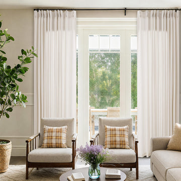 Pinch Pleat Extra Wide 72 x 108 Inch Linen Curtains Semi Sheer Cream