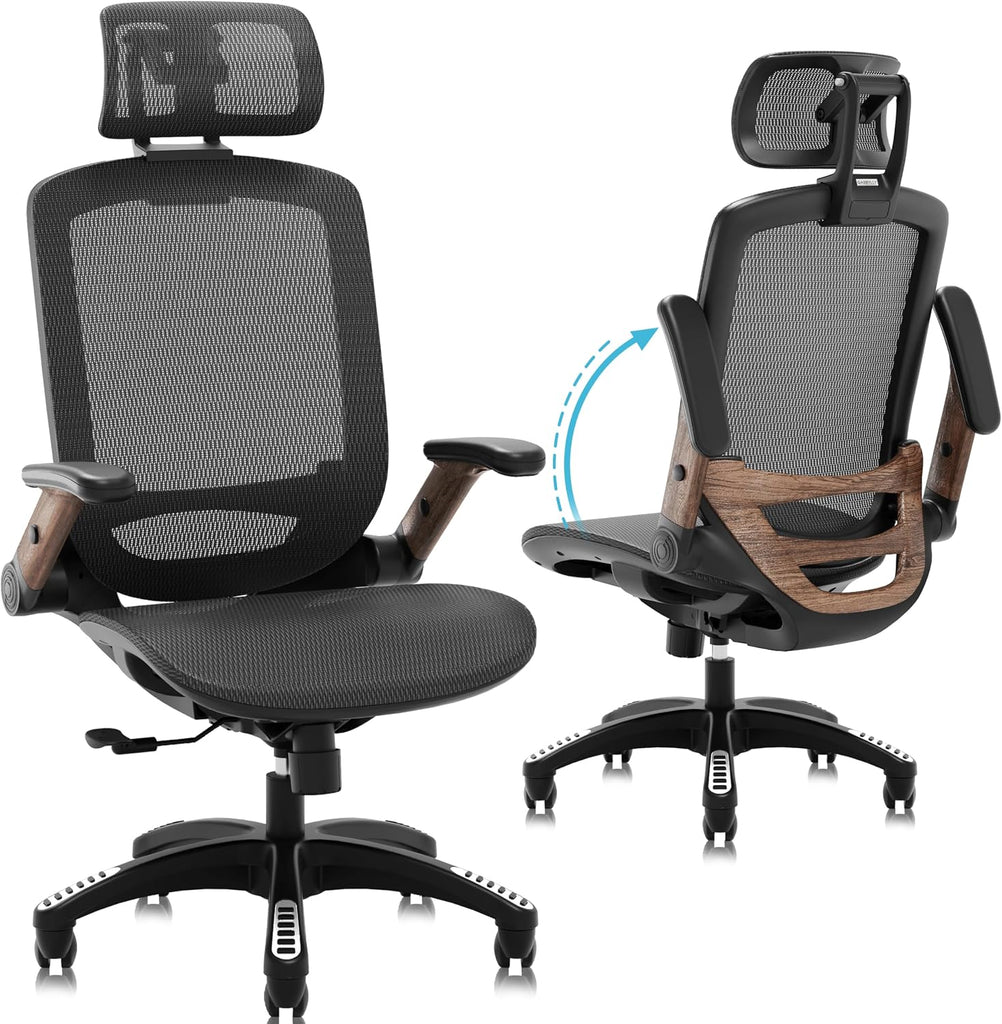 Ergonomic, High Back Home Desk Chair with Headrest, Flip-Up Arms, 90-120° Tilt Lock and Wide Cushion, Big and Tall