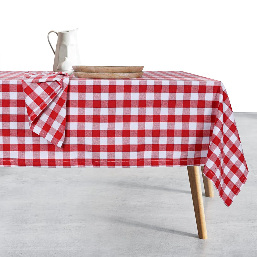 Gingham Checkered Tablecloth 60x102 Inch, 100% Cotton, Classic Check Pattern, Washable Table Cover f