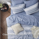 Queen Comforter Set 7 Pieces, Blue Striped Bedding Set for All Seasons, Reversible