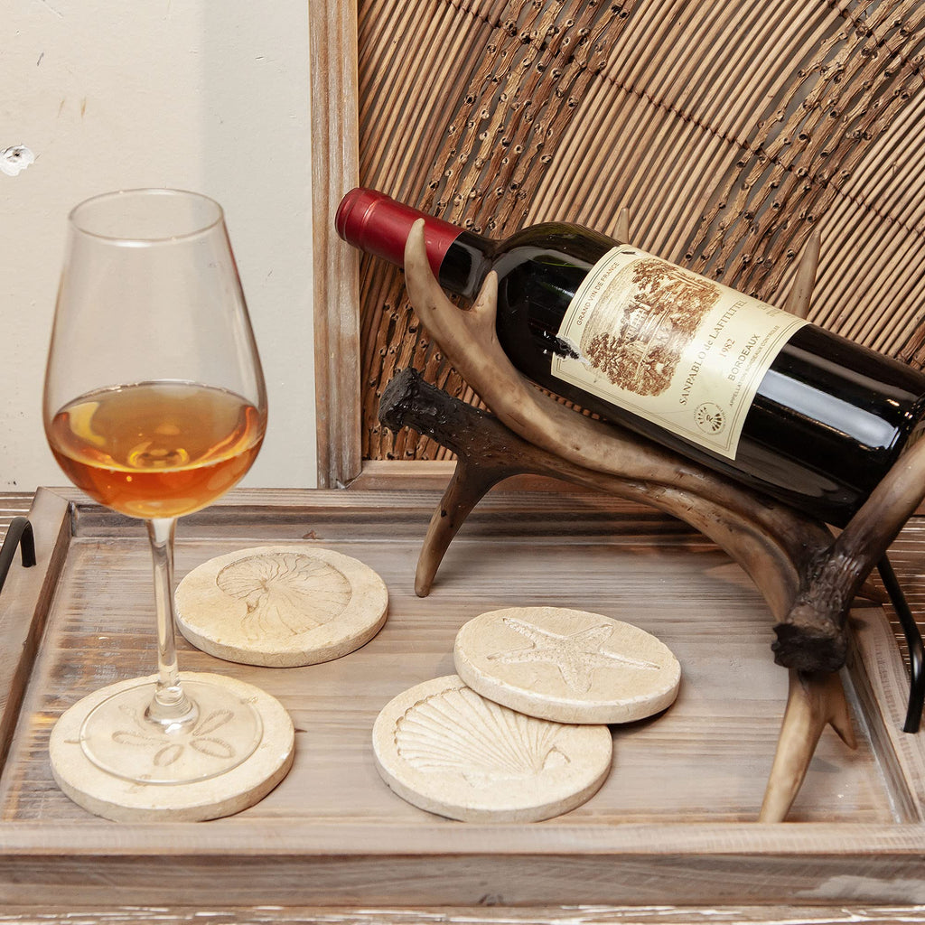 Beach Coasters for Drink 4PCS Absorbent Starfish Seashell Round Coasters