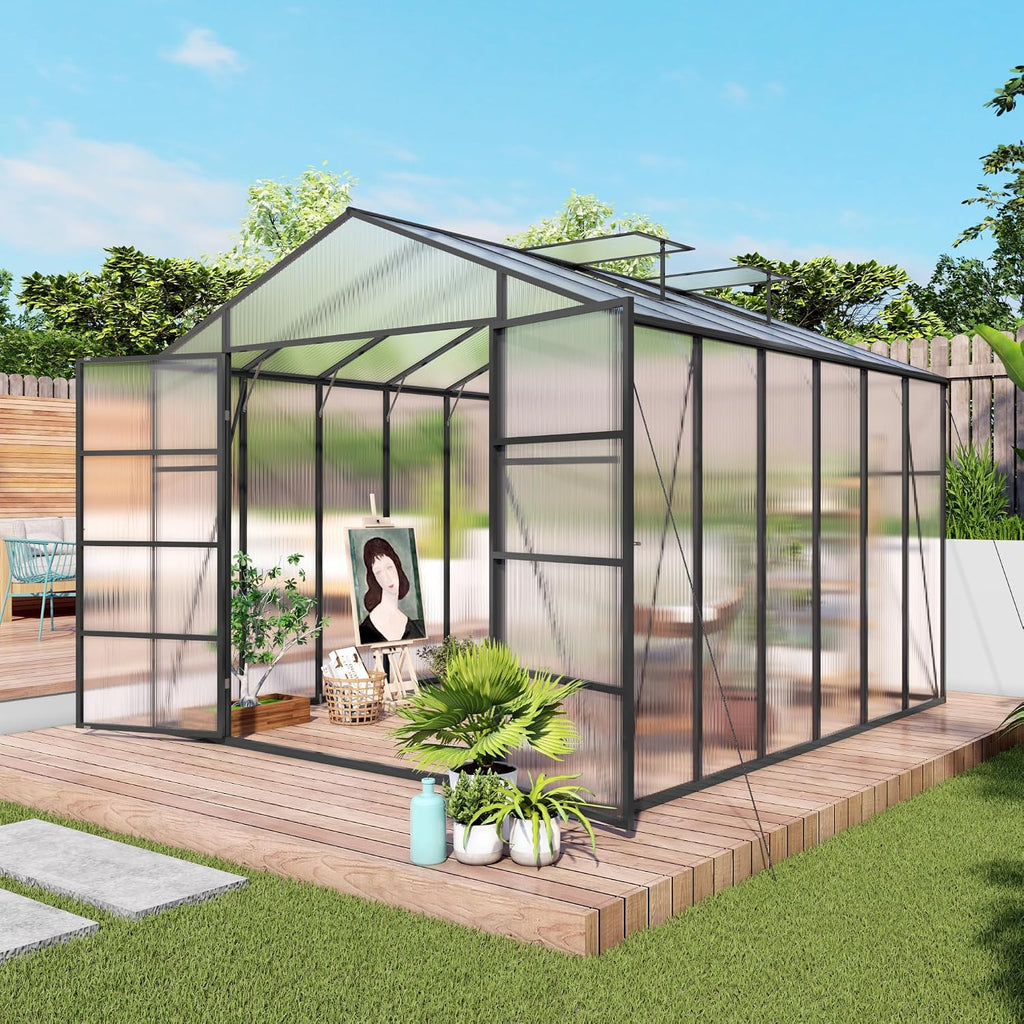 86" H Extra Tall Polycarbonate Greenhouse Kit for Outdoor Backyard Garden, Heavy Duty Aluminum Frame Plant Green