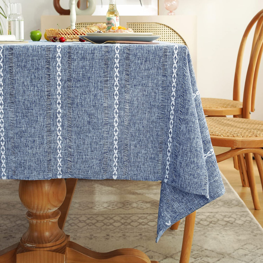 Rectangle Tablecloth 60 x 120 Inch, Farmhouse Boho Linen Table Cloths, Wrinkle Free & Washable Tablecloths for Dining