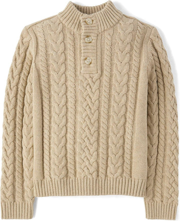 Baby-Girls and Toddler Quarter Button Cable Knit Pullover Sweater