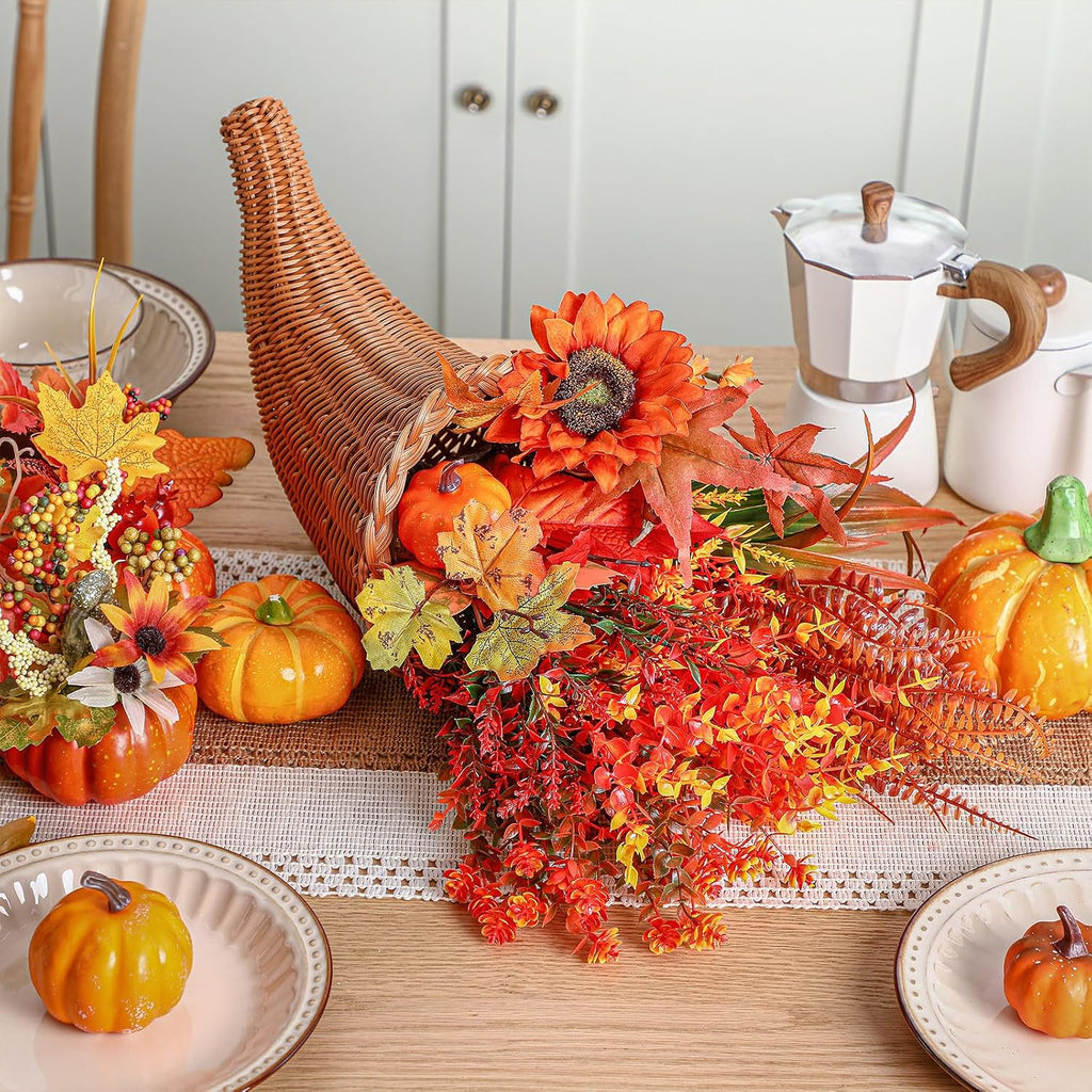 Fall Cornucopia Centerpiece Set with Leaves Pumpkin,Elegant