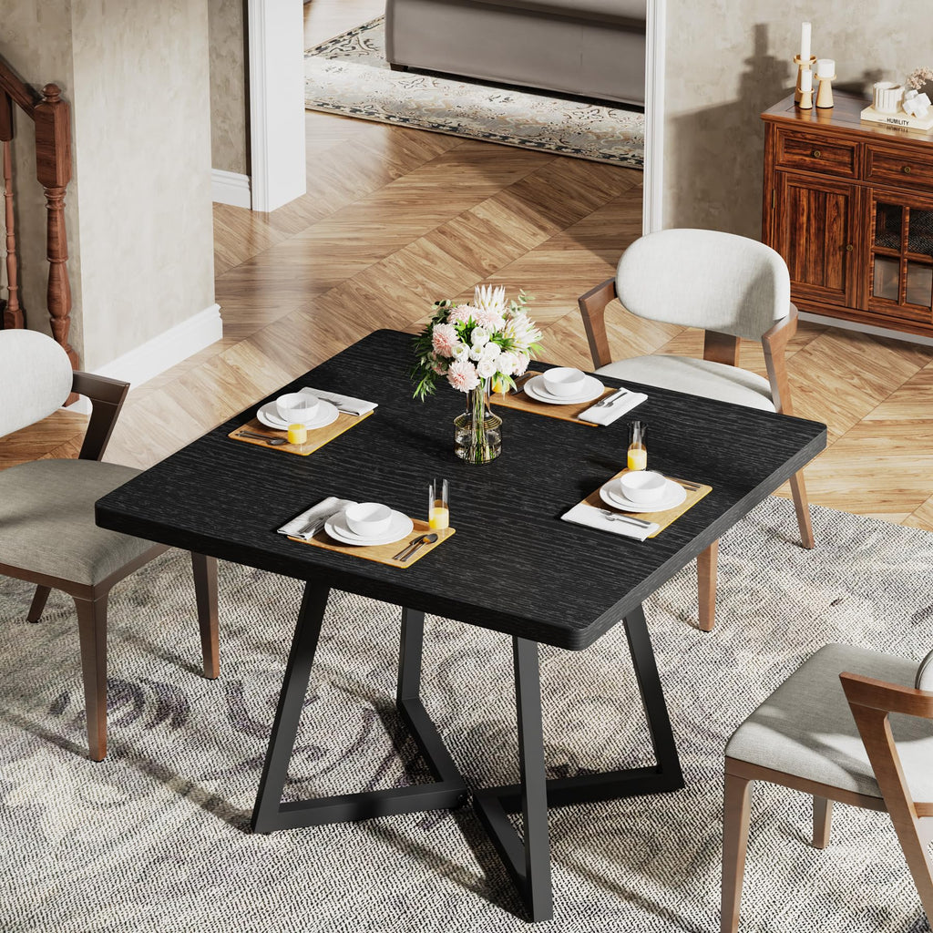 Square Dining Table for 2, 31.5" Industrial Dinner Table with Metal Base, Kitchen Table, Small Space, Apartment