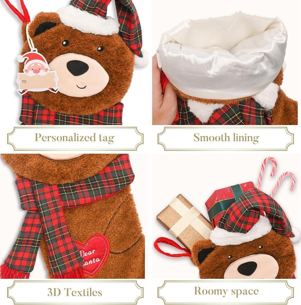 21" Plush Red Brown Bear Christmas Stockings Decorations