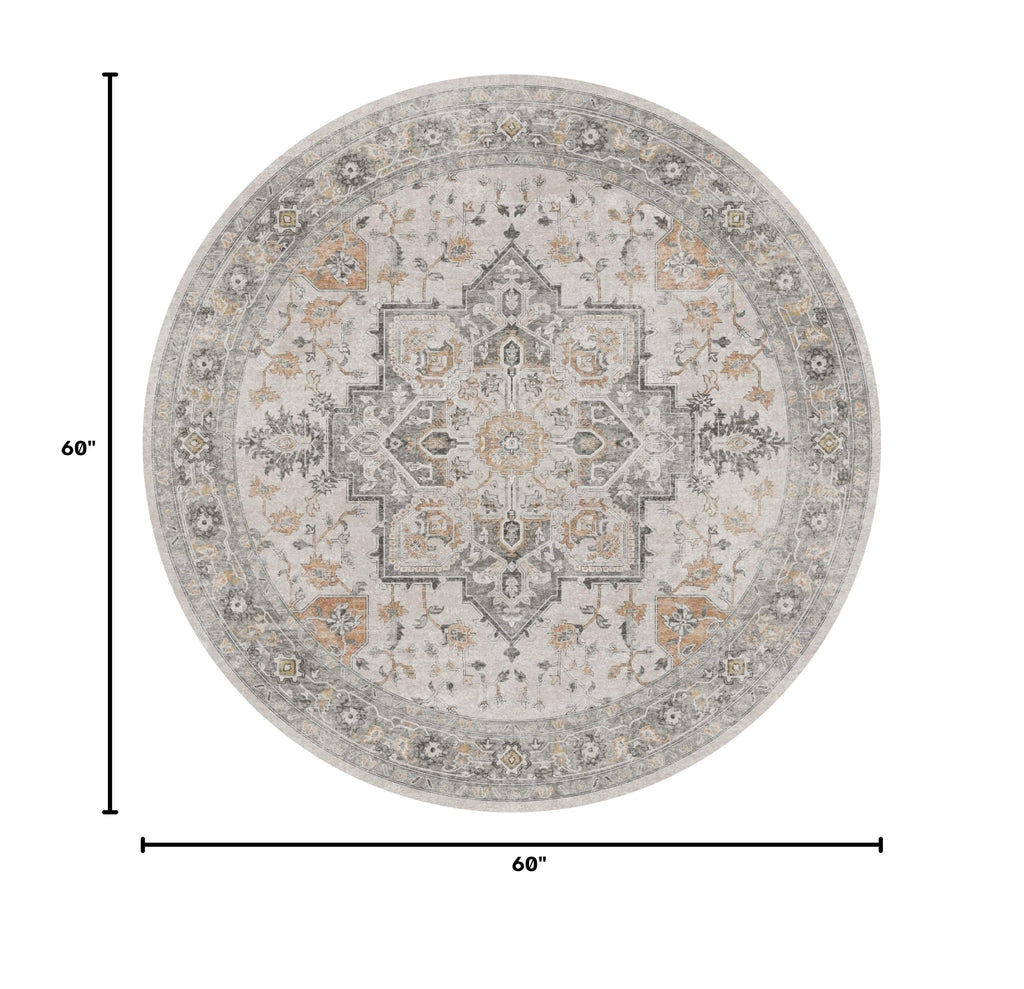 5 Ft Washable Round Area Rugs, Gray Beige