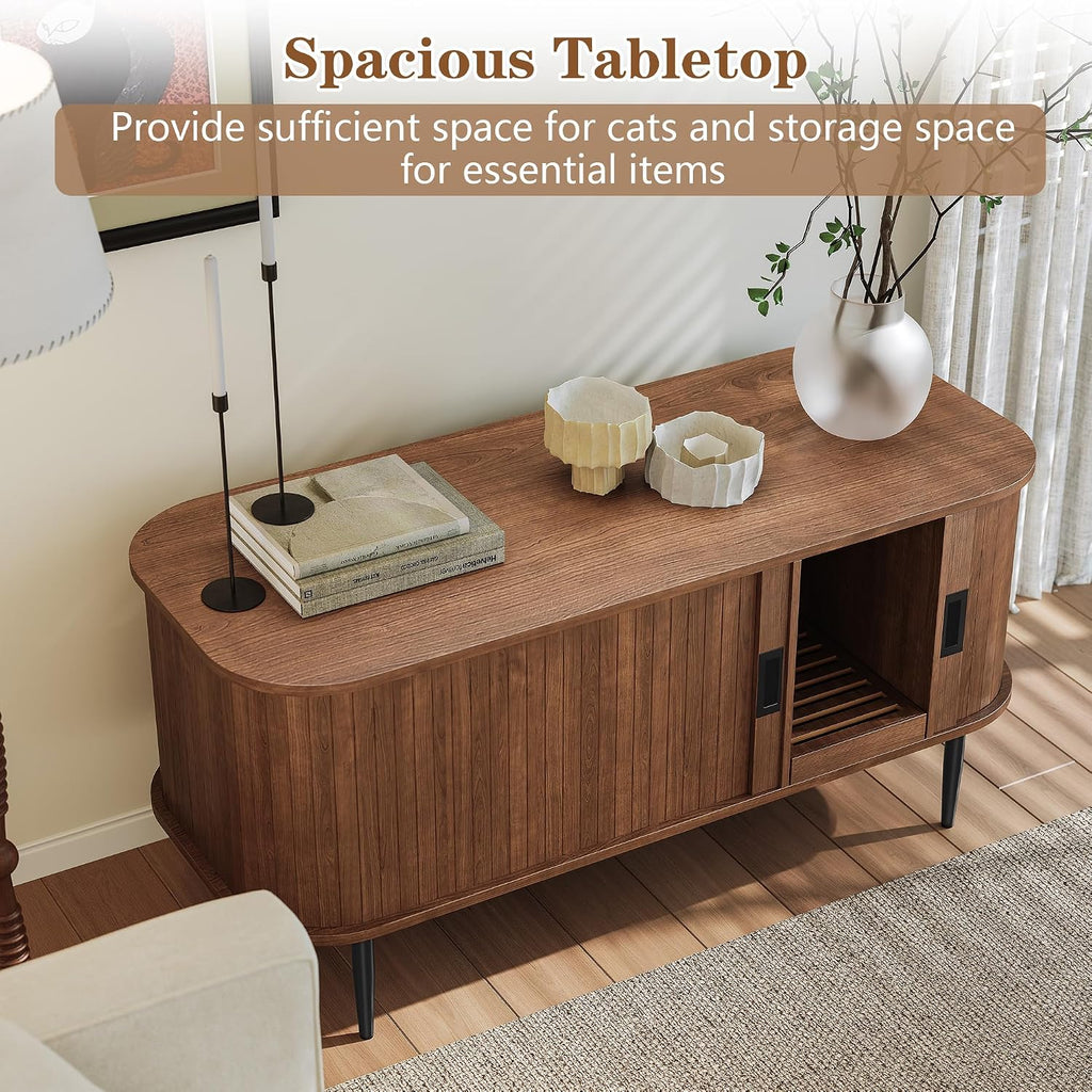 Cat Litter Box Enclosure Furniture with Sliding Tambour Door