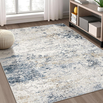 Area Rug Living Room Rugs - 5x7 Abstract Large Soft Indoor Washable Rug Neutral Modern Low Pile Carpet
