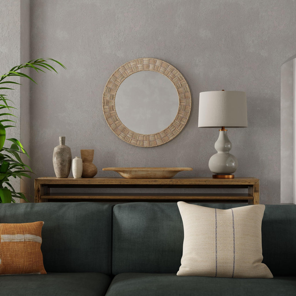 Round Rope Wall Mirror, Chequered, Beige/Natural