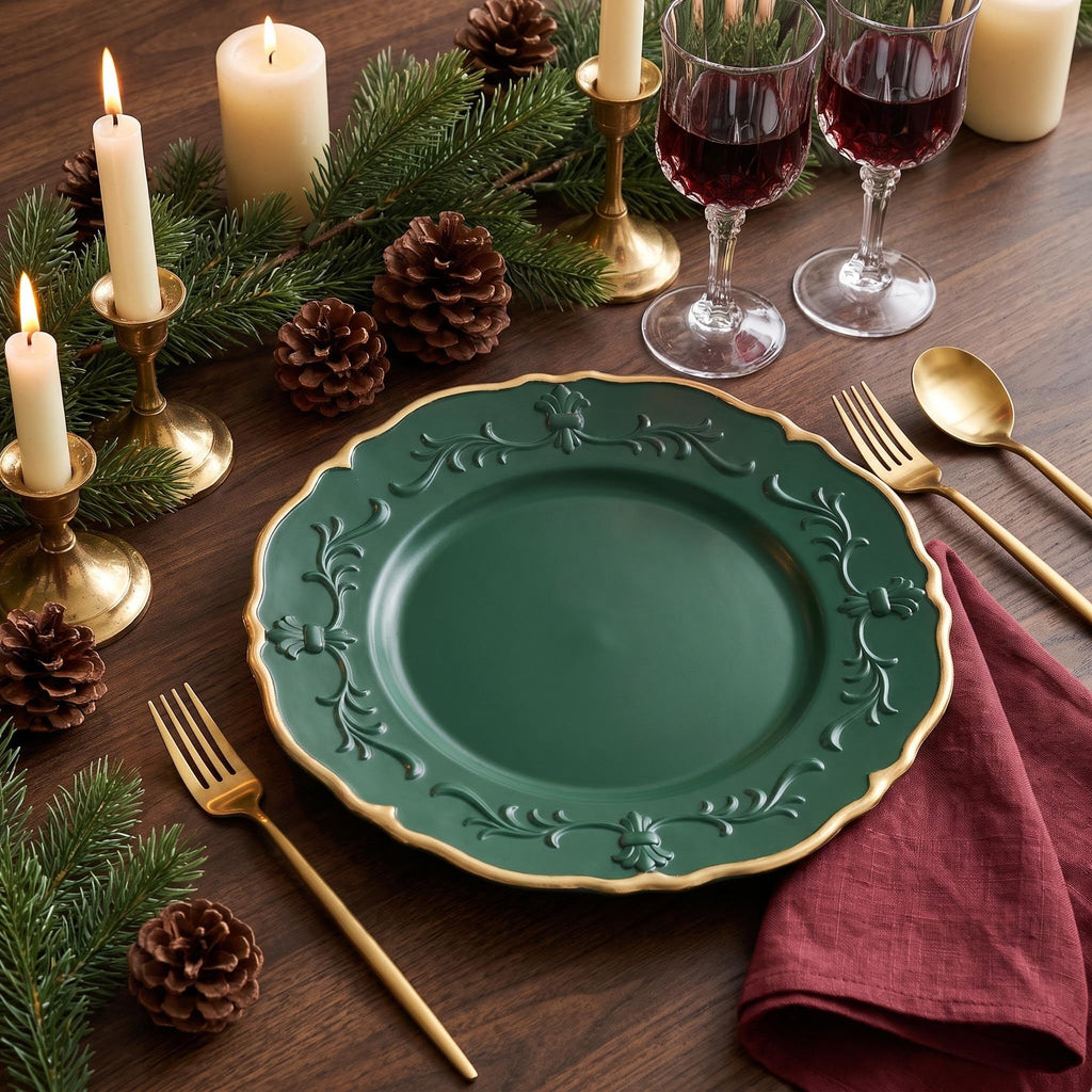 Christmas Green Plastic Charger Plates Set of 6