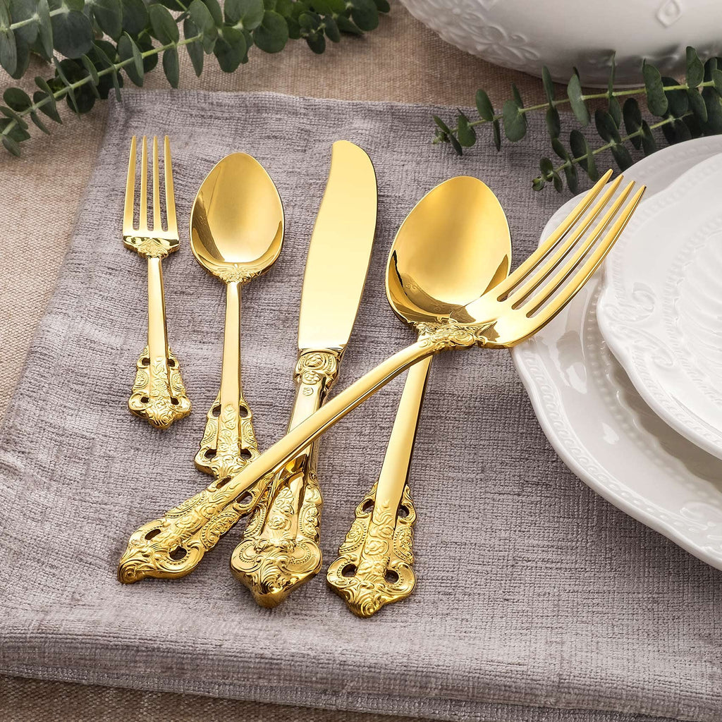 Luxury 20-Piece 18/10 Stainless Steel Flatware Set (Gold)