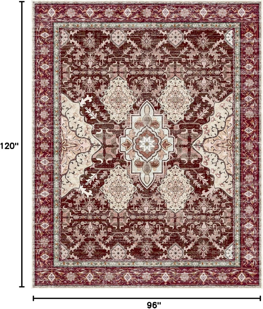 8x10 Area Rugs, Large Non-Slip Washable Rug, Boho Vintage Retro Medallion Print Pattern Carpet Dining Room Home