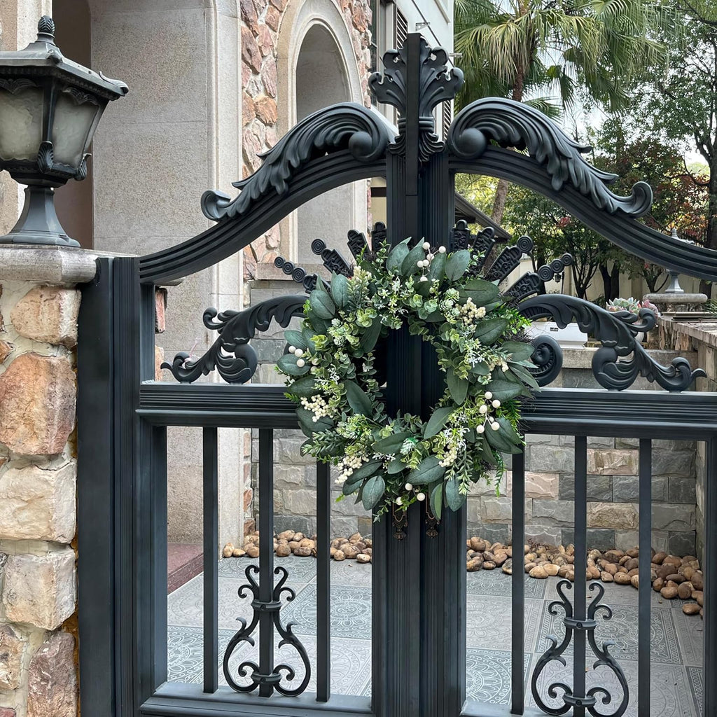 24 Inch Greenery Wreaths for Front Door - Artificial Eucalyptus Wreath with White Berries and Mixed Green Leaves
