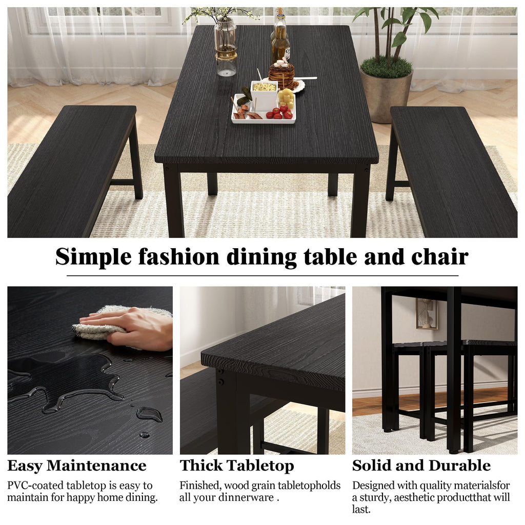 Sturdy Durable Dining Table Set for 4 with Bench, Easy to Assemble Kitchen Table with Bench, Space-Saving Ideal