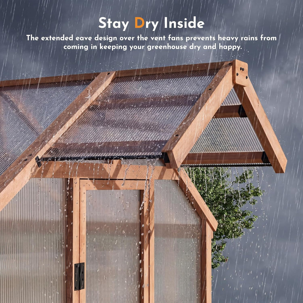 Shade EverBloom 6.5'x10' Wooden Greenhouse, 8' Extra-Tall Cedar Wood Greenhouse with Built-in Outdoor Faucet Kit