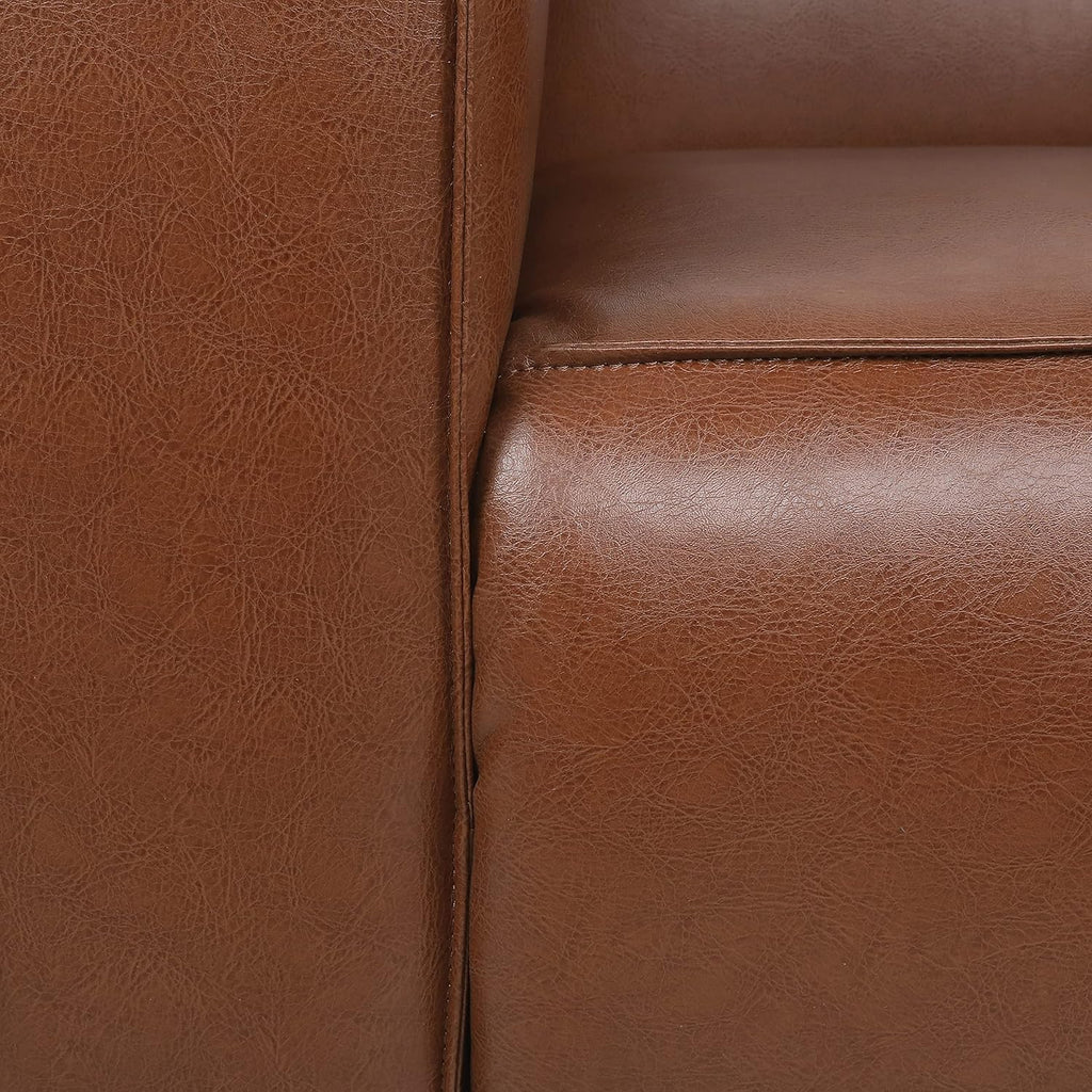 Goyette Club Chair - Faux Leather - Cognac Brown/Dark Walnut