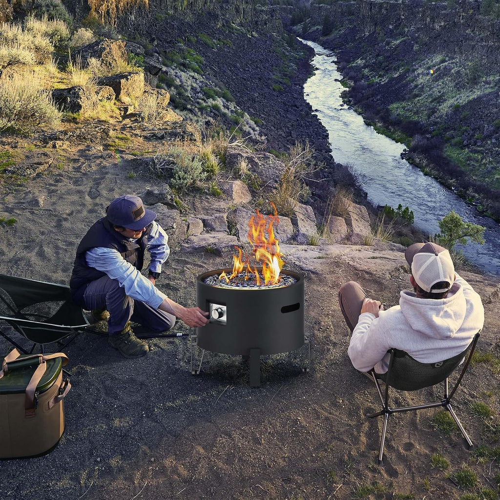 Portable Propane Fire Pit for Camping RV 50,000 BTU Round 15'' H x 16'' W Portable Gas Firepit W/Lid