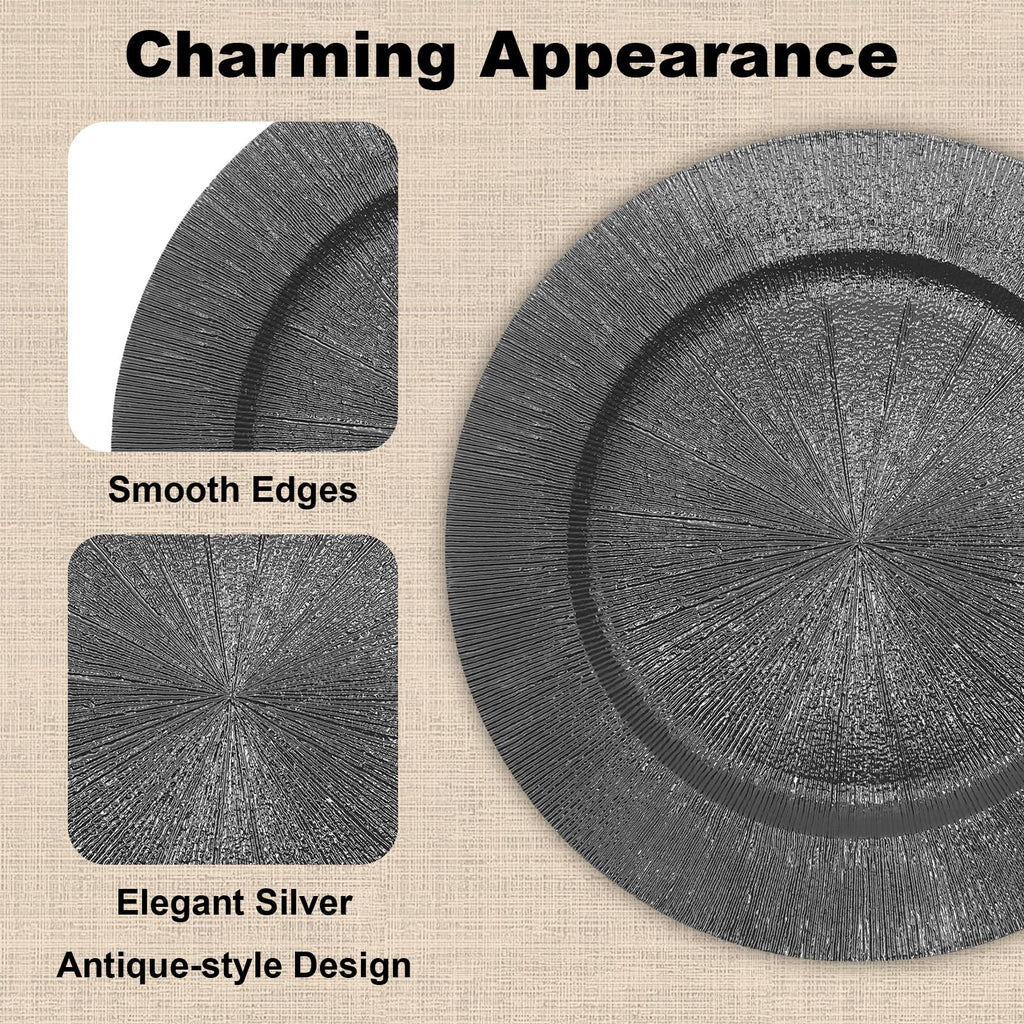 13 Inch Round Charger Plates Bulk 100 Pcs Black Elegant Serve Ware Charger Plates Matte Surface Reusable Plastic