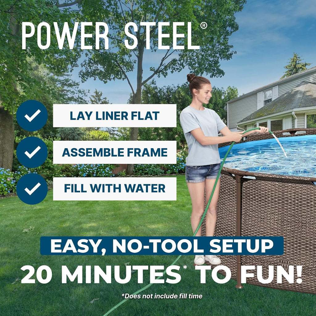 Power Steel 14' x 42" Above Ground Pool, Round Metal Frame Outdoor Swimming Pool Set with Filter Pump, Ladder, and