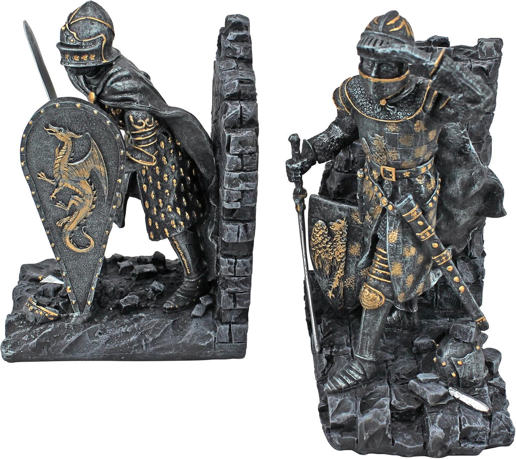 Arthurian Knight Bookends,Grey Stone,8 Inch, Set of Two