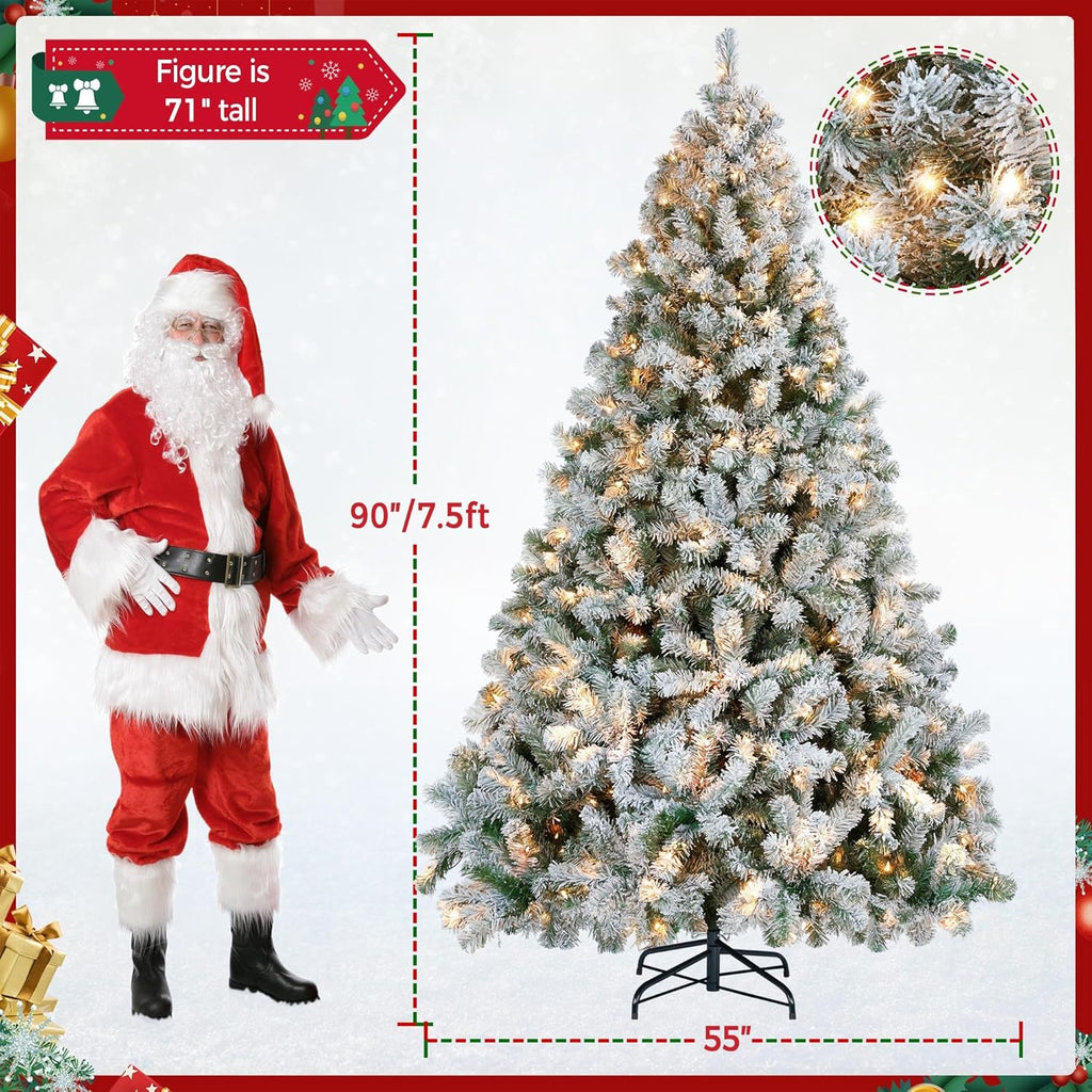 Pre-Lit Snow Flocked Artificial Christmas Tree, 550 Lights