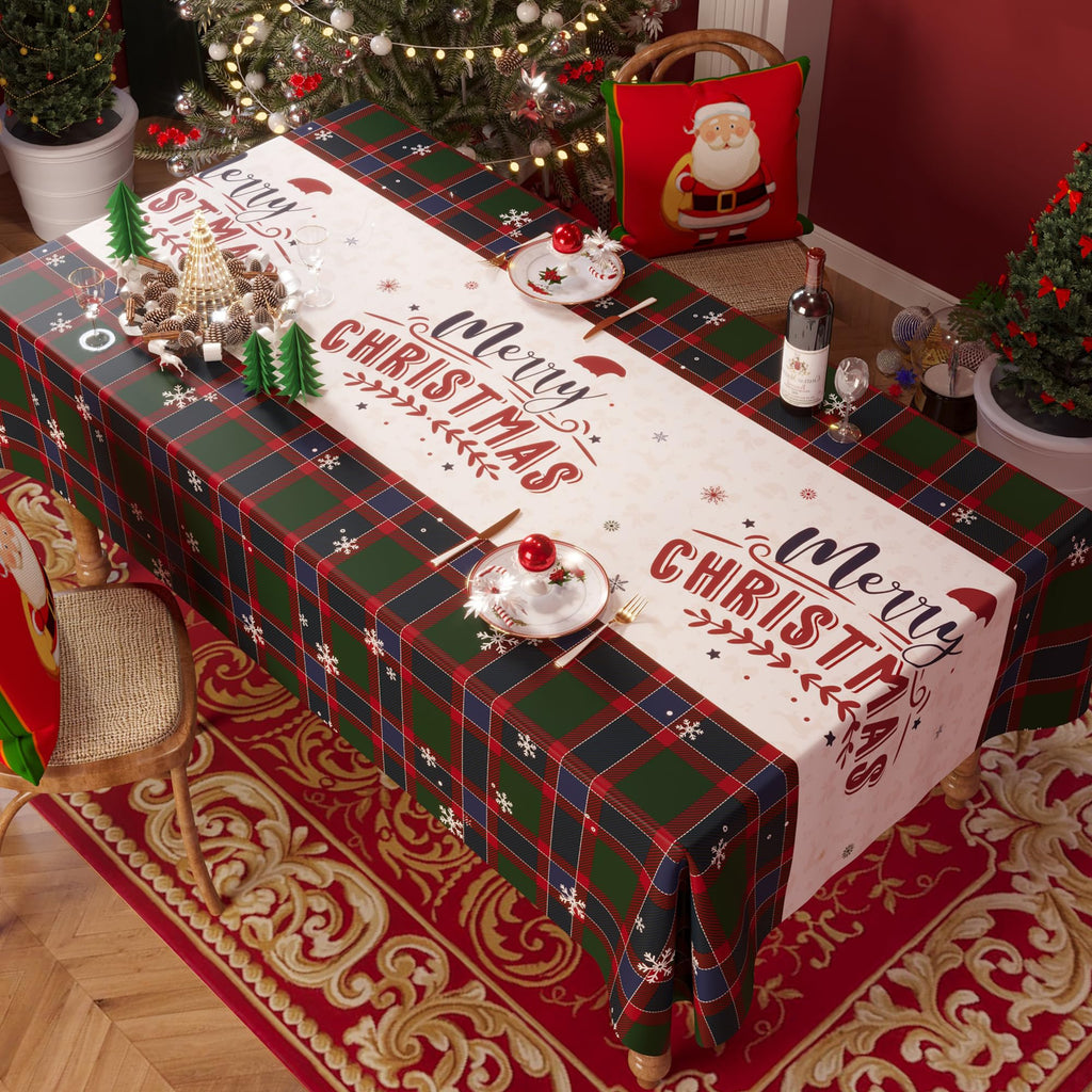 Christmas Rectangle Table Cloth, 100% Waterproof Tablecloth, Christmas Decorations, Vinyl Tablecloth Plastic Table