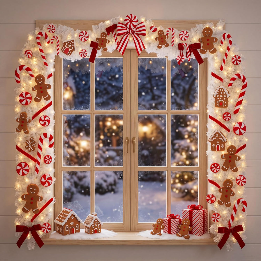 6.56 ft Gingerbread Christmas Garland for Front Door with Light