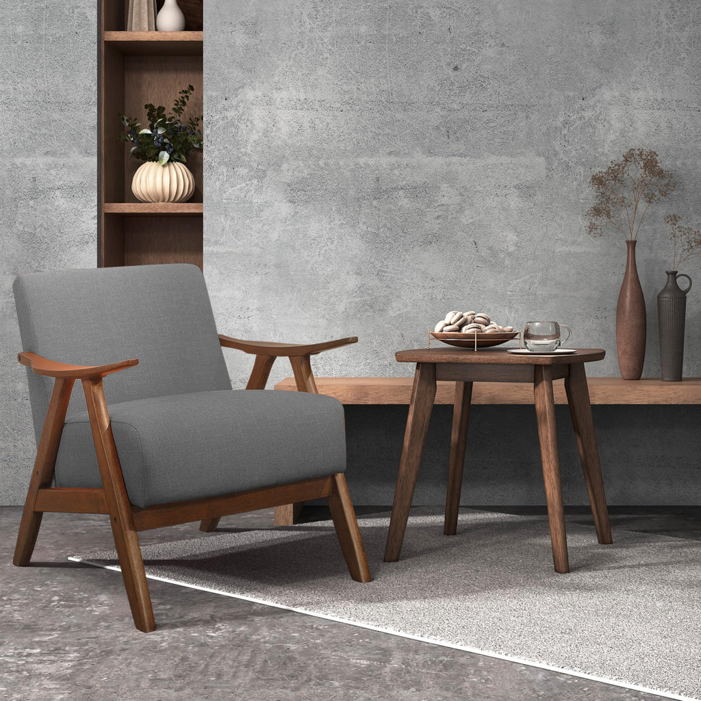 Mid Century Modern Accent Chair with Walnut Wood Frame, Gray