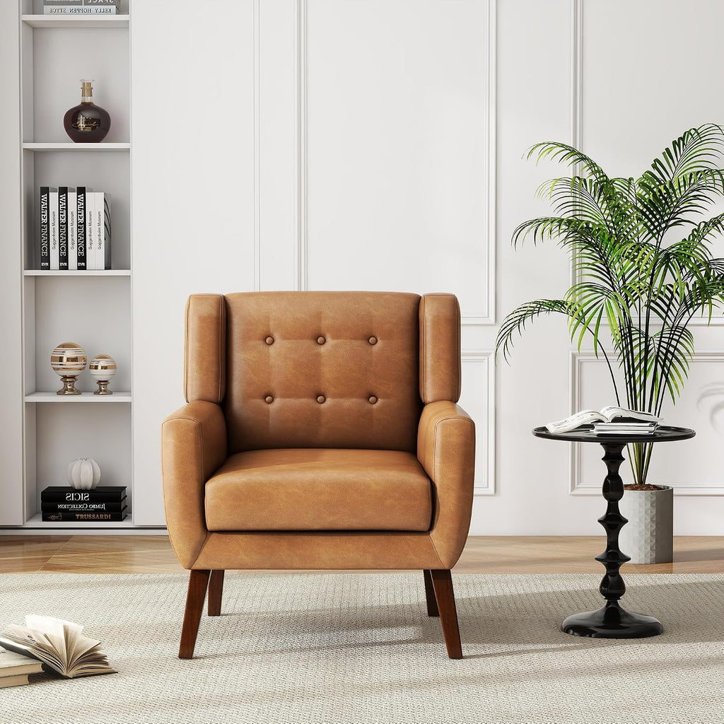 PU Leather Accent Chairs, Upholstered Armchair, Brown - Set of 2