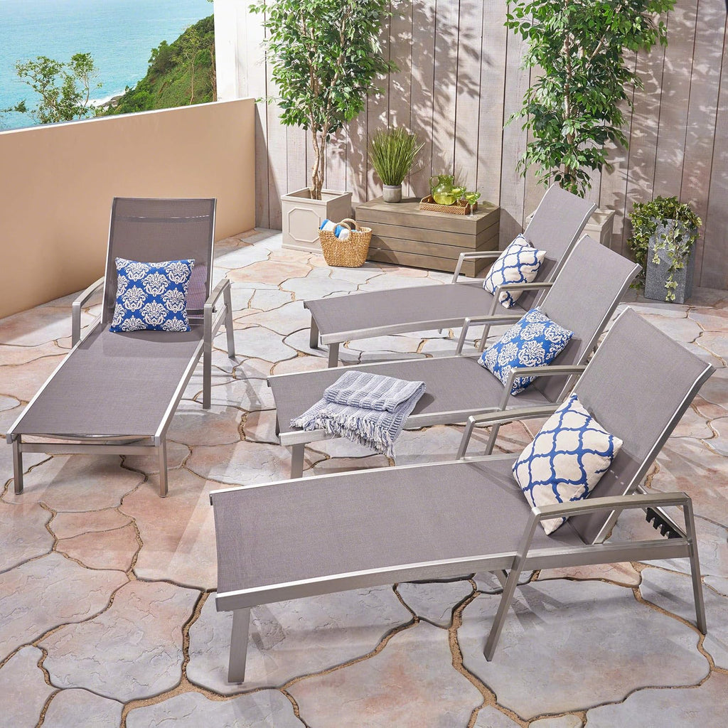 Outdoor Mesh and Aluminum Chaise Lounge (Set of 4), Gray