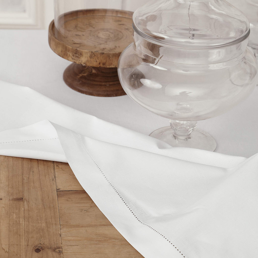 Cotton Linen Tablecloth White, Hemstitch Collection 54 x 72 in