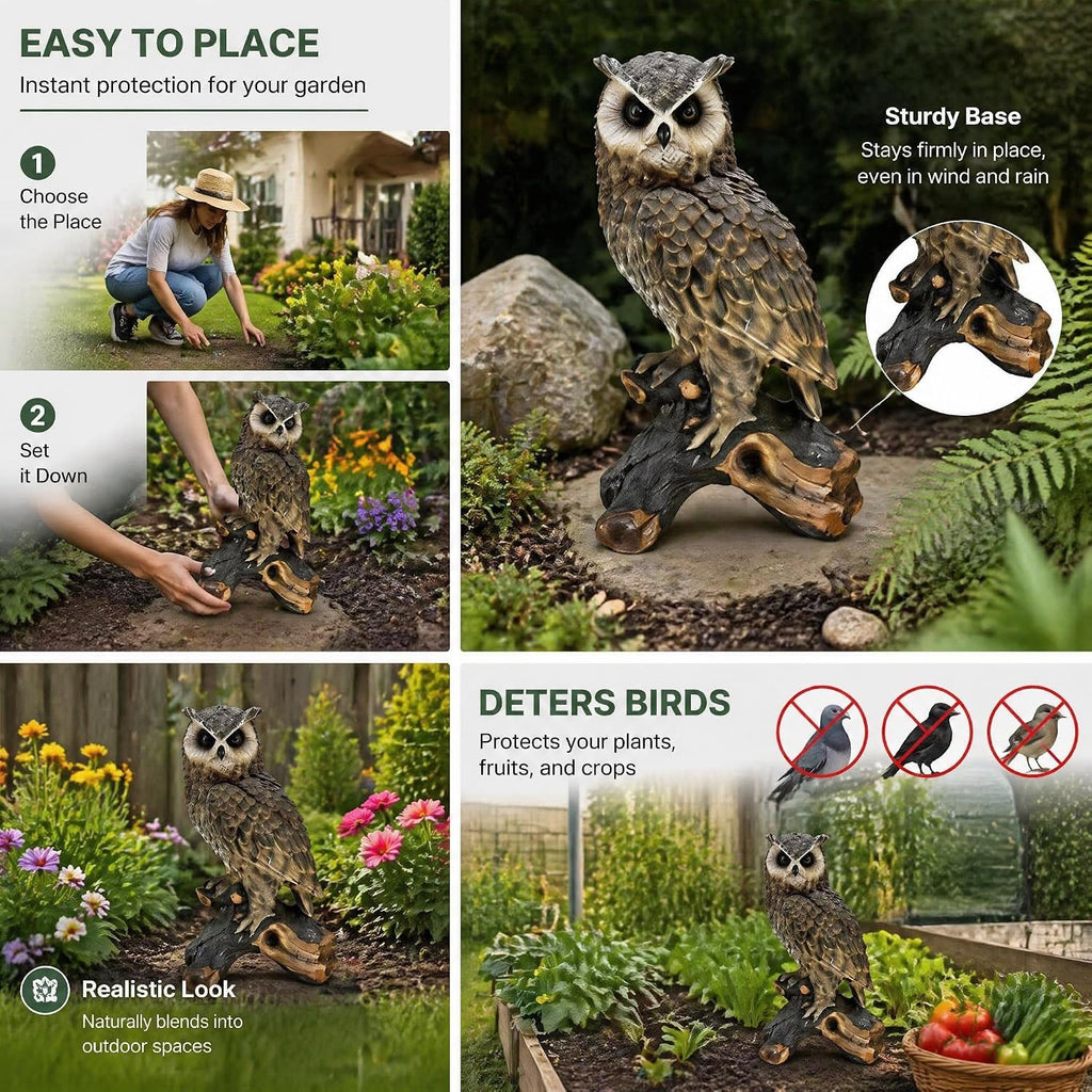 18.98" Realistic Owl Garden Statue, Large Hand-Painted Resin Owl Decor, Weather-Resistant Outdoor Sculpture Lawn Yard