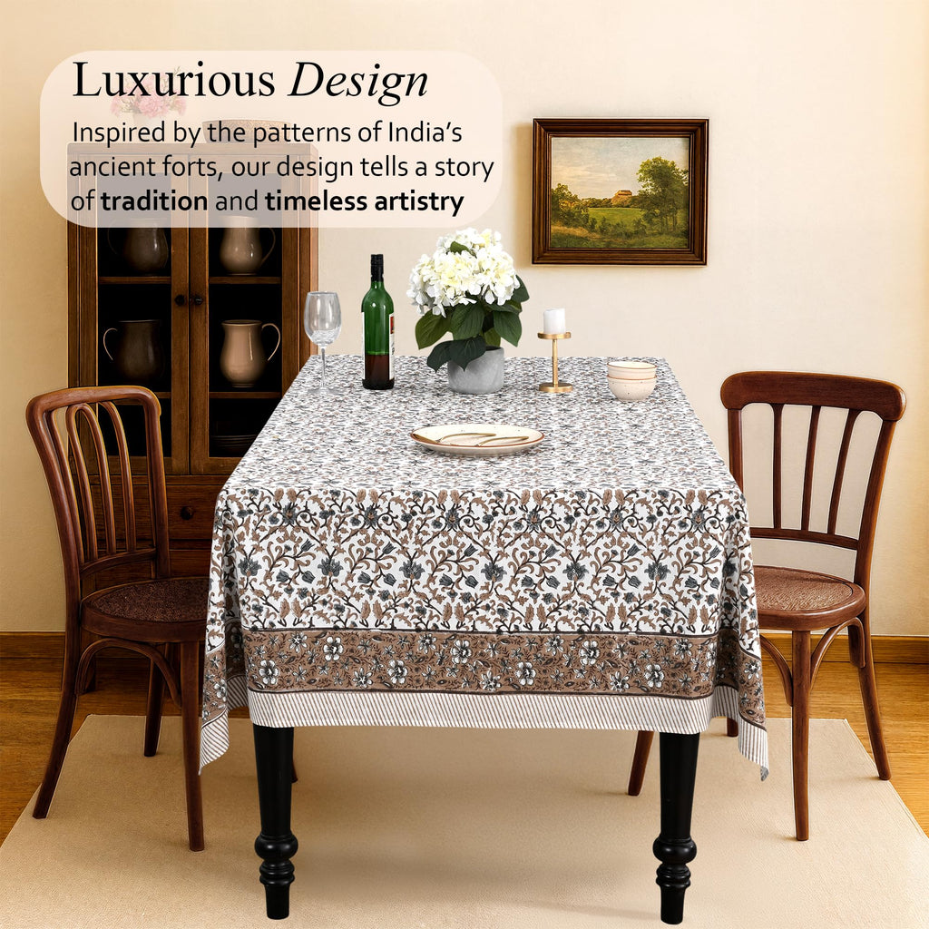 CPC Autumn Vine Block Print 100% Cotton Rectangle Tablecloth 60x90 Inch
